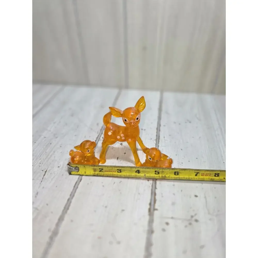 Vintage 1970s Orange Lucite Bambie Momma Deer And 2 Fawns Deer Family Kitschy